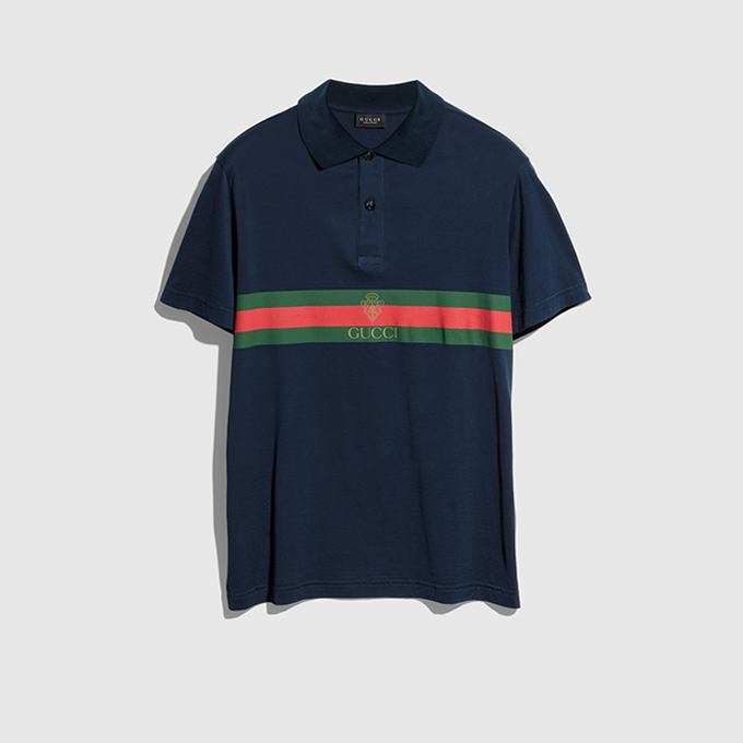 gucci web stripe logo print short‑sleeve polo shirt